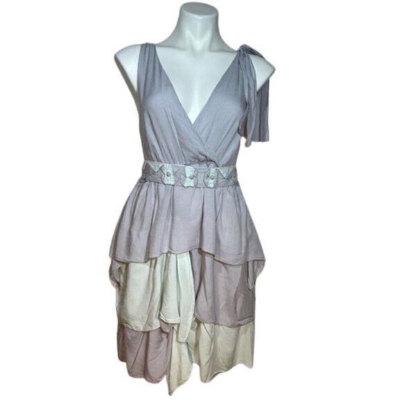 LULUMARI Lagenlook handkerchief Gray and blue green teal dress with belt size M - Picture 1 of 11